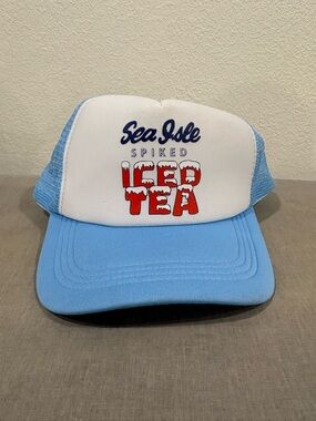 Sea Isle Spiked Iced Tea Foam Trucker Hat Retro Mesh Snapback Light Blue & White